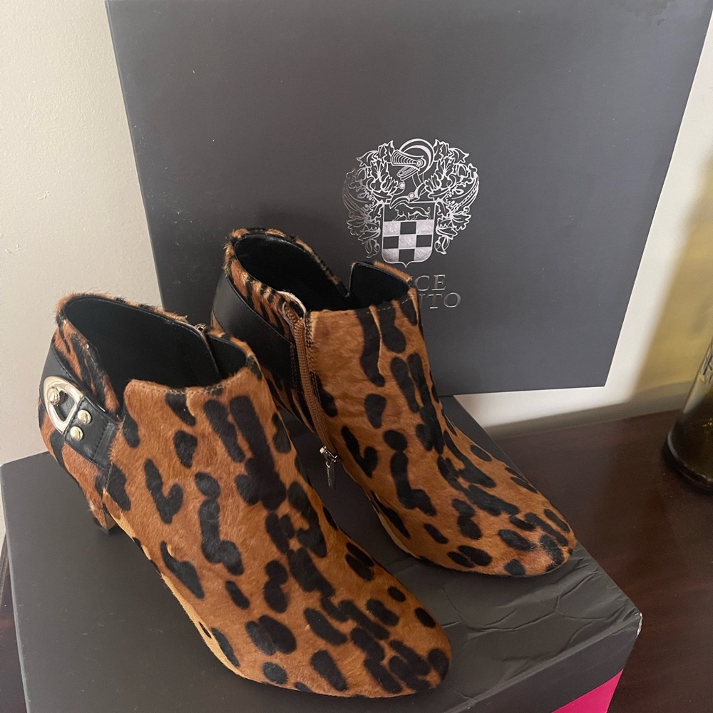 Vince Camuto Brown Leopard Ankle Booties
